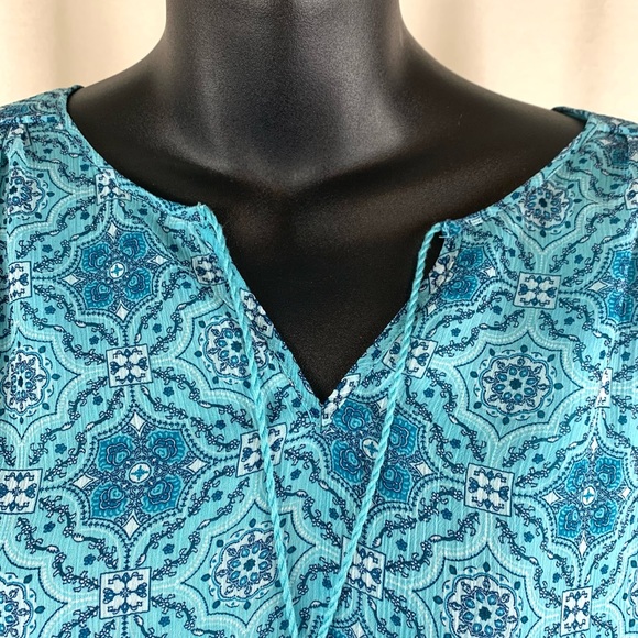 St John’s Bay bohemian print lined blouse with tassels, size S - Picture 2 of 5